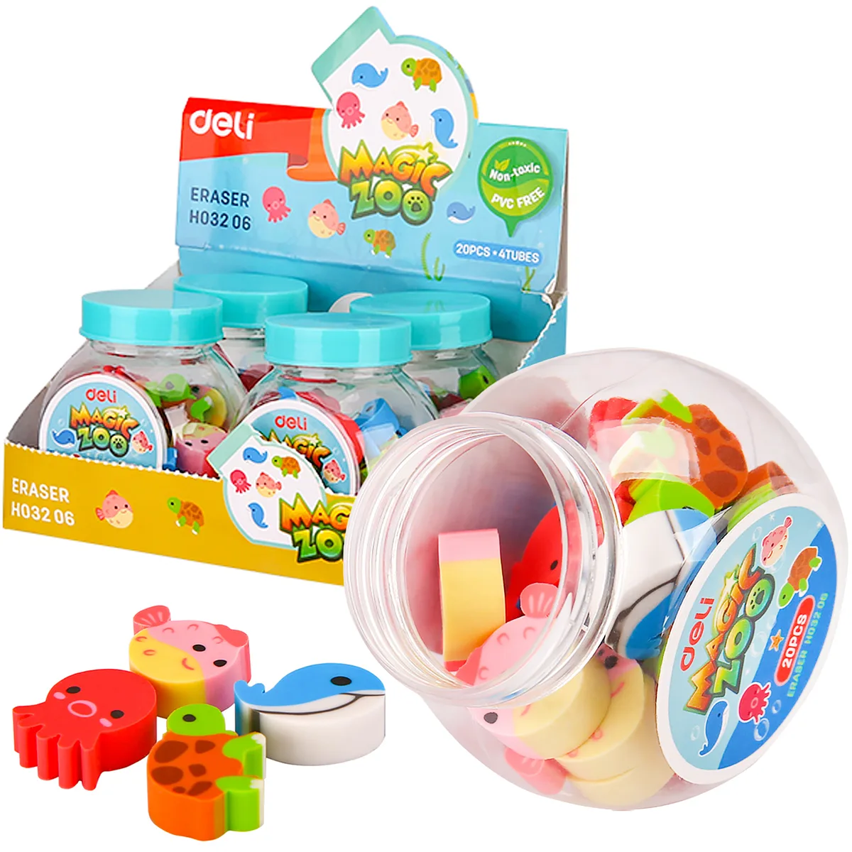 Borrantes Infantiles con Divertidas Figuras de Animales - Deli Magic Zoo, 20 pcs