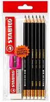Set Escolar STABILO: Lápices HB2 Swano 4909 Negro + Goma de Borrar + Sacapuntas, 3 Artículos 