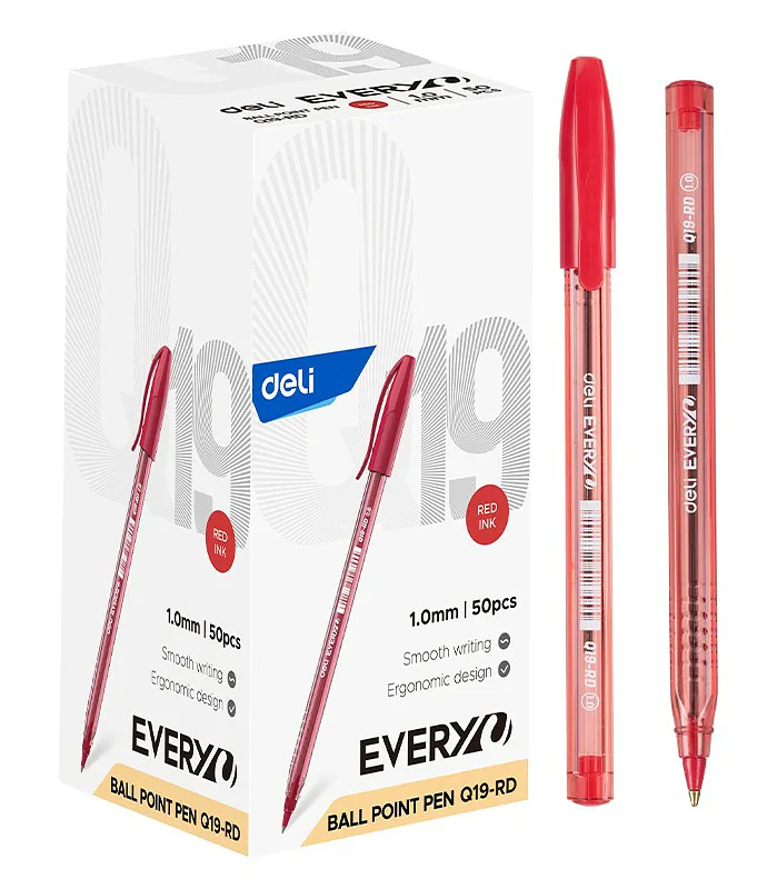 Bolígrafo Lapicero Deli Every Ball Point Pen 1.0 mm Rojo, 50 Unidades